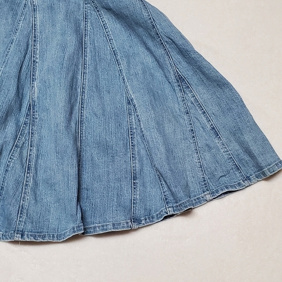 VINTAGE 1990s Light Wash Stone Wash High Rise Stretchy Midi Denim Panel Skirt M - Picture 7 of 11